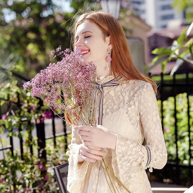 Новые осенние Для женщин кружевной воротник Труба рукава платье трапециевидной