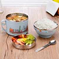 stainless steel food storage container with 3 stackable round bowls lid of food saver with carry handle for bento box