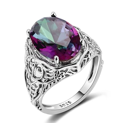 Многоцветный Bague Ringen, высокое качество, радужные кольца с мистическим топазом, ювелирные изделия из чистого 925 пробы серебра, вечерние украшения, подарок для женщин - Цвет камня: Многоцветный