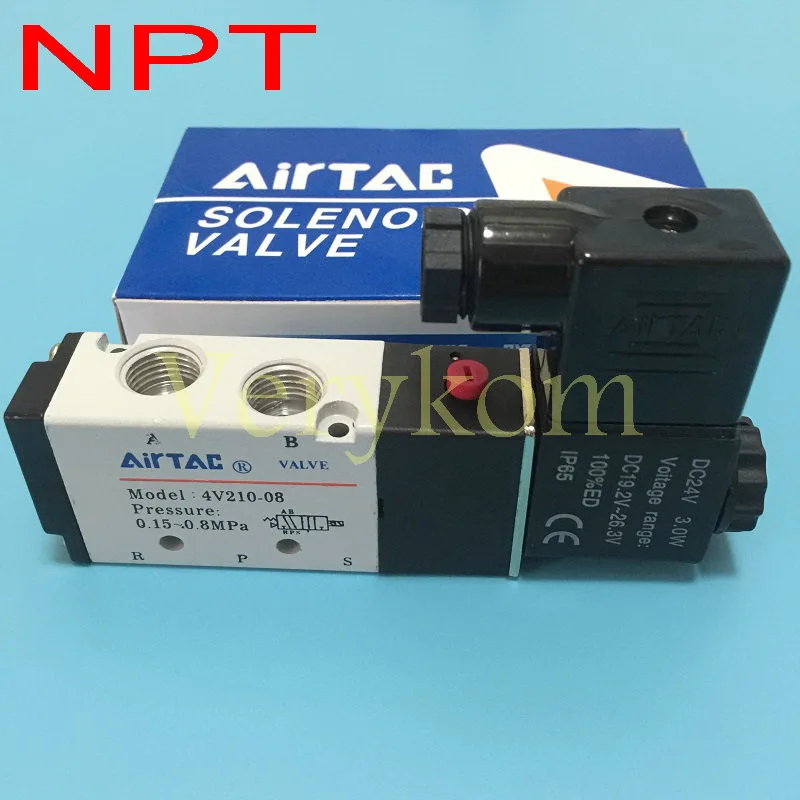 Оптовая продажа 200 шт./лот 1/4 &quotNPT 4V210 08 2pos 5 портов dc 12v 24v ac 110v 220v DC24V NPT рынок США и