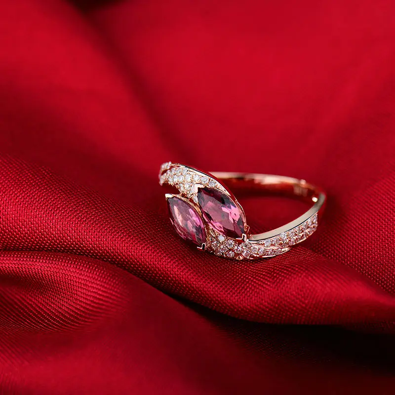 LOVERJEWELRY потрясающее кольцо с розовым турмалином маркиза натуральным бриллиантом