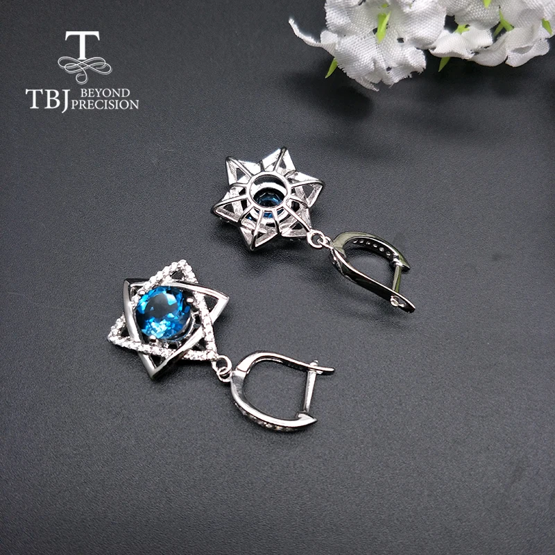 Женские серьги с голубым топазом TBJ Серьги серебряного цвета застежкой в форме