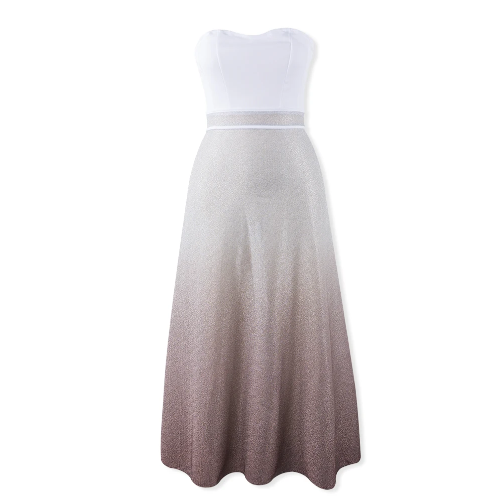 

Neatie kiddie Night Club Women Elegant A-line Dresses Sexy Strapless Sleeveless Patchwork Backless Female Vestidos Long Dress