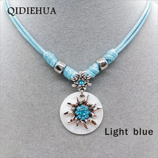 light blue QIDIEHUA модное 12 цветов ожерелье Эдельвейс, натуральное ожерелье Октоберфест, ручная работа, ювелирное изделие - Окраска металла: light blue