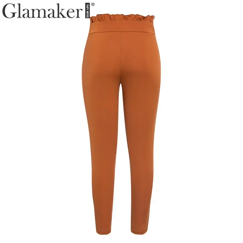 Glamaker женские брюки с оборками, брюки с высокой талией, Клубные брюки, женские облегающие обтягивающие брюки и капри, уличная одежда