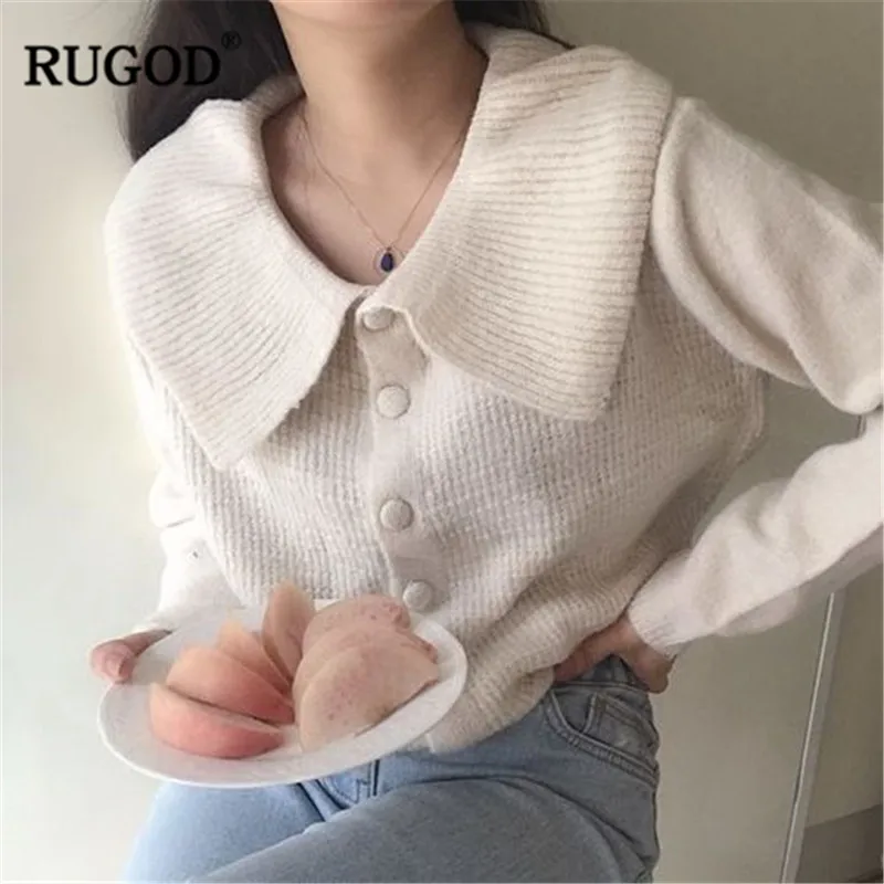 Женский винтажный свитер RUGOD вязаный однотонный кардиган с круглым вырезом на
