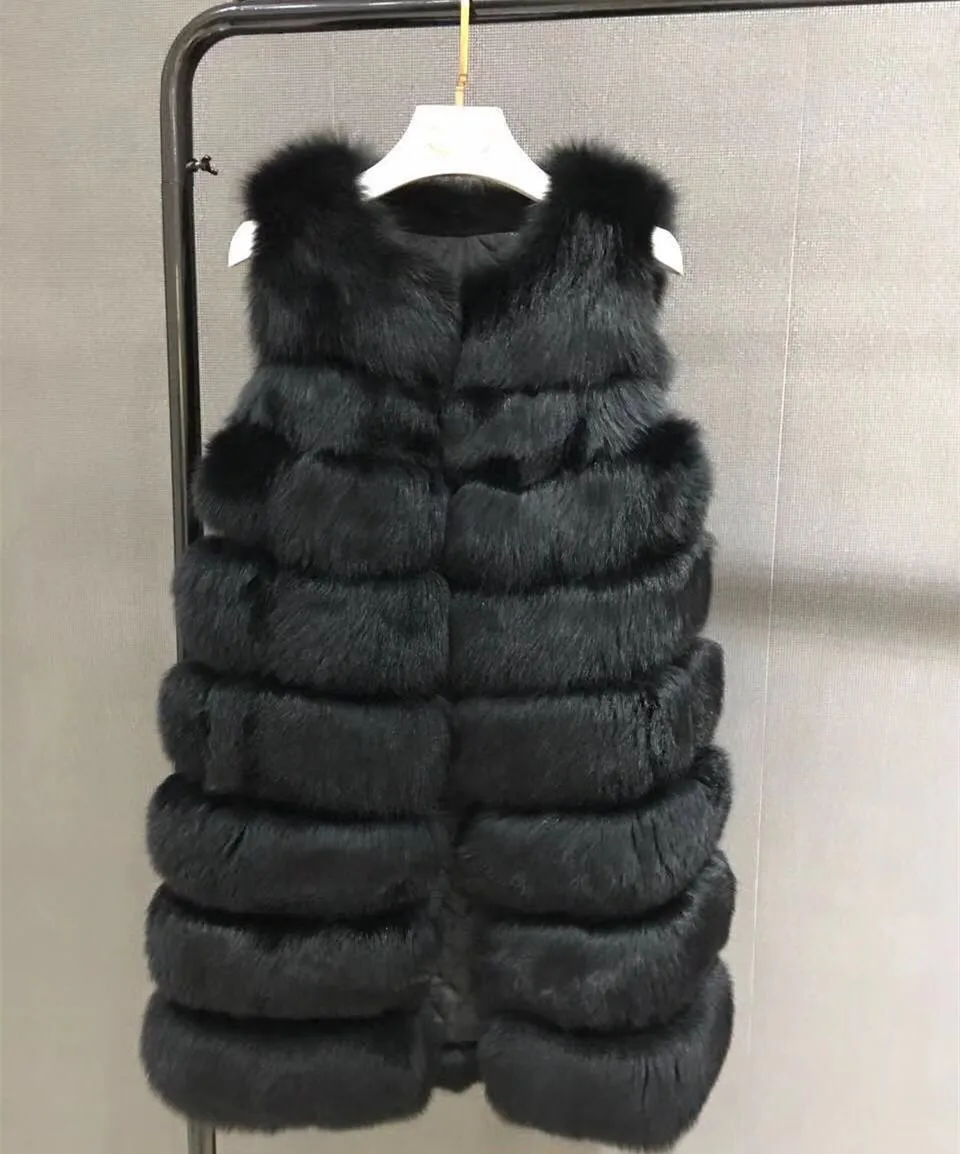 DANCING WINGS Long Style Real Fox Fur Vest 90CM Fur Vests Sleeveless O Neck Full Pelt Women Winter Warm Fur Vests enlarge