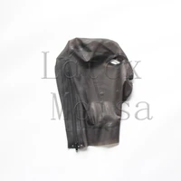 transparent black latex hoods fetish open eyes nostrils and mouth with back zip for adults