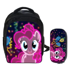 Рюкзак с дизайном пони, 2 шт.компл., школьные сумки с пеналом, чехол для подростков, мальчиков и девочек, повседневная Дорожная сумка на плечо