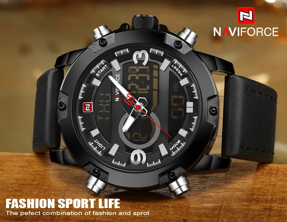 NAVIFORCE Топ бренд класса люкс мужские светодиодные спортивные часы мужские армейские военные кожаный ремешок наручные часы кварцевые наручные часы Masculino
