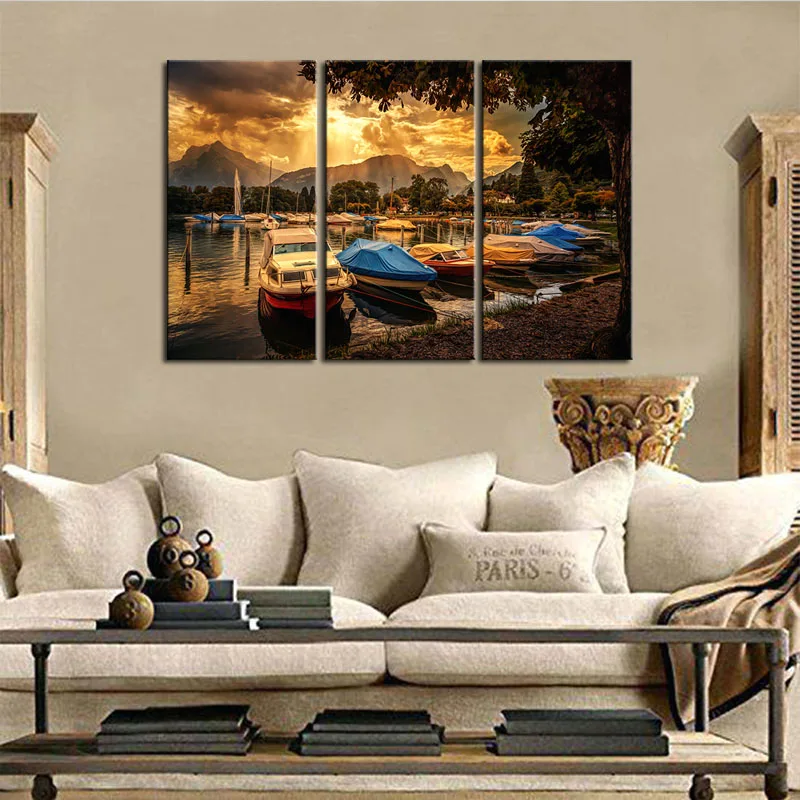 3 Pieces Hot Sell Posters Modern wall Painting Sunset ships Home wedding Decorative Modular Picture Print on Canvas Framework | Дом и сад