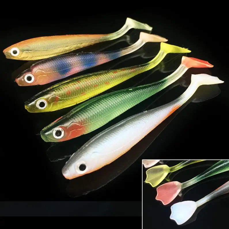 

5pcs/lot Colorful Wobbler T Tail Soft Bait 9cm 5g Back Groove Swimbait Rainbow Soft Fish