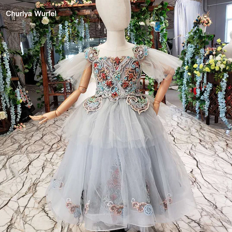 LSS519t/винтажное платье вечернее платье для первого причастия с пышными рукавами и цветными бусинами на шнуровке сзади для девочек vestidos de comunion