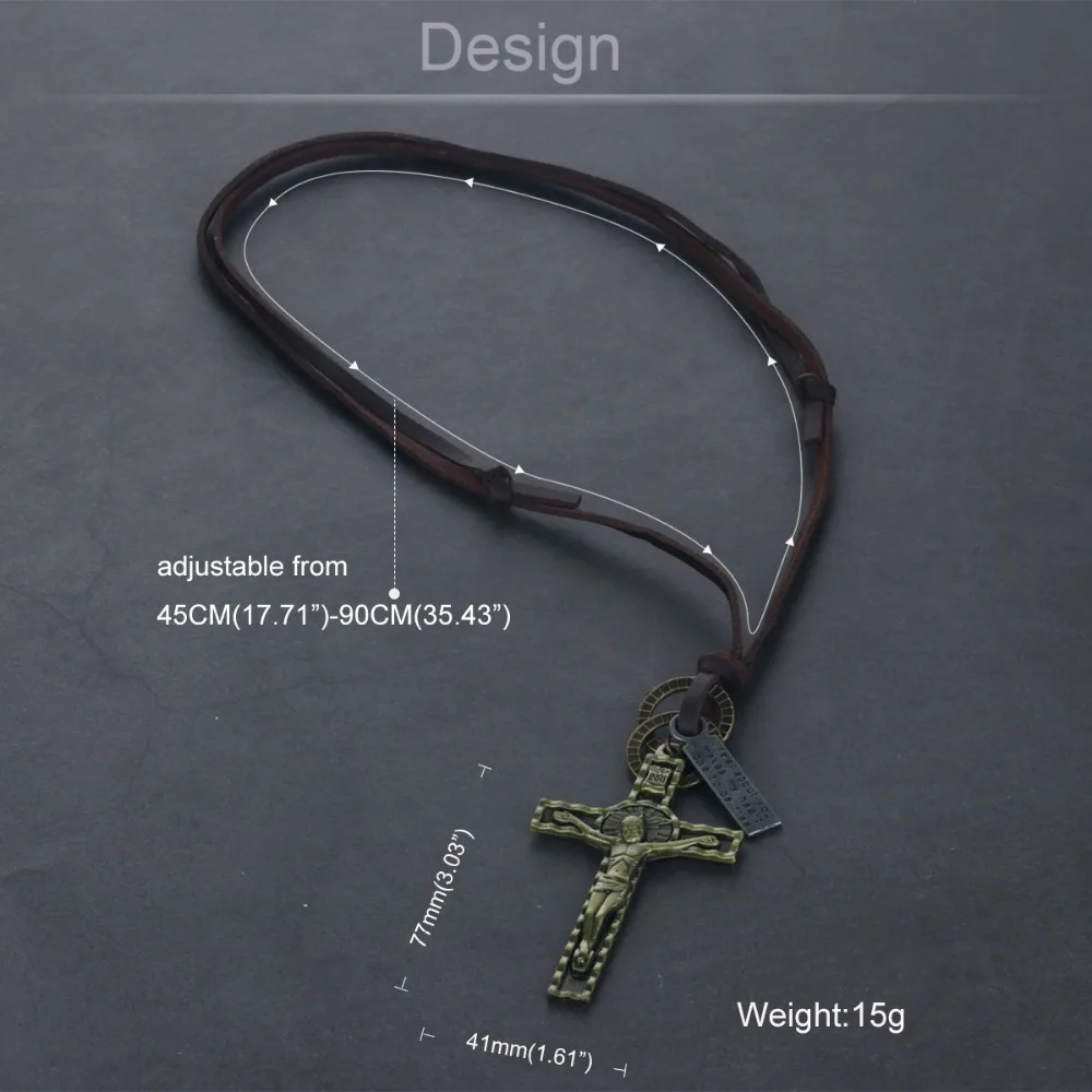 INRI Symbol Распятие Кожаный веревочный браслет с подвеской ожерелье для женщин ретро крест Иисус бусы цепочка ожерелье мужские Религиозные ювелирные изделия CN13