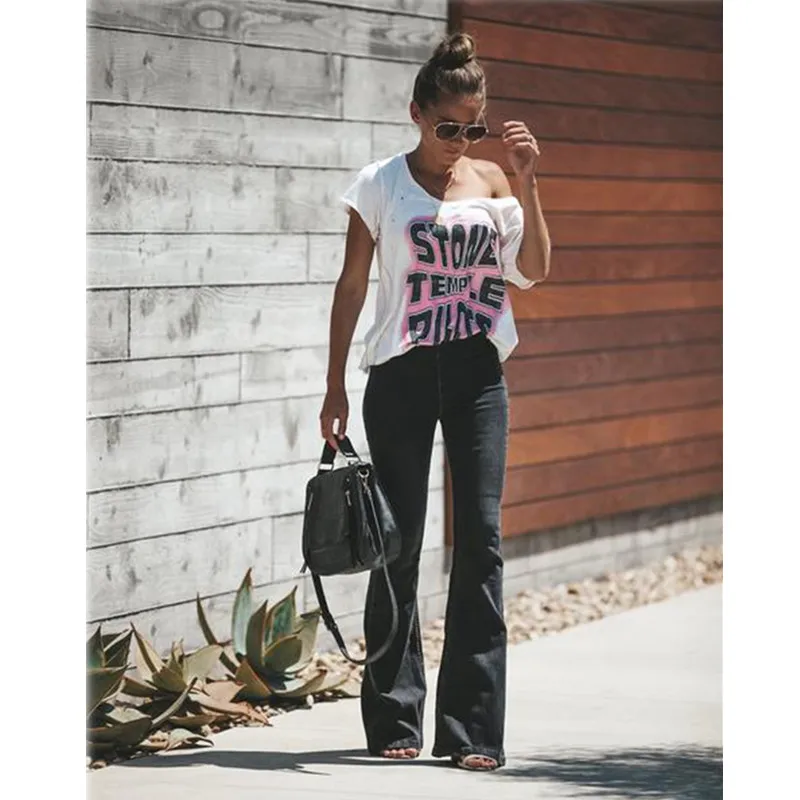 

Flare Jeans Women wide leg jeans Denim Trousers Vintage Women Clothes 2019 Fall High Waist Pants Stretchy ladies jeans mom jeans