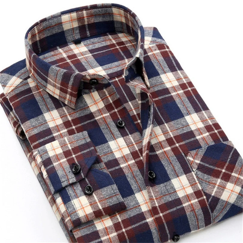 Мужская Фланелевая рубашка в клетку с длинным рукавом|social masculina|camisa social masculinaplaid