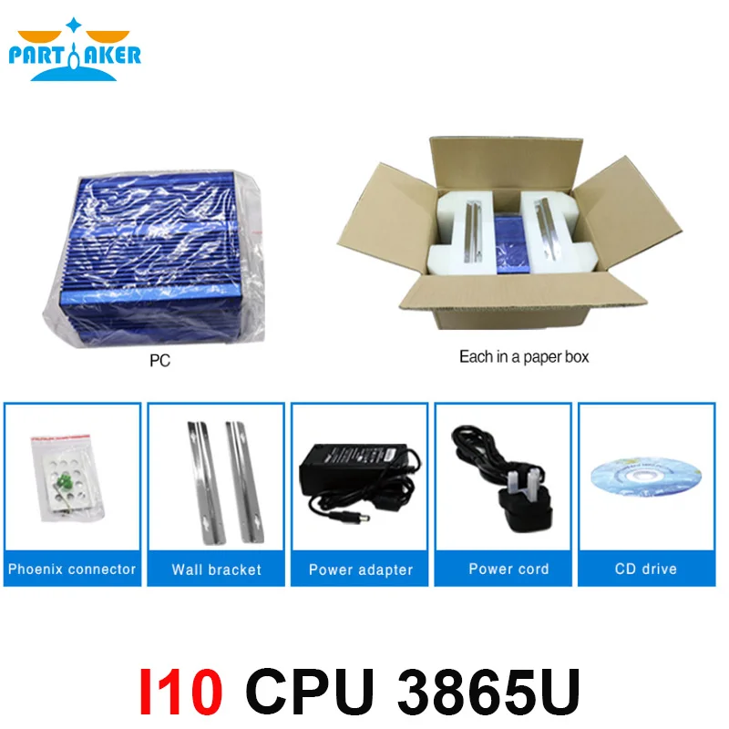 Высококачественный мини ПК без вентилятора компьютер Intel 3865U двухъядерный 2 lan