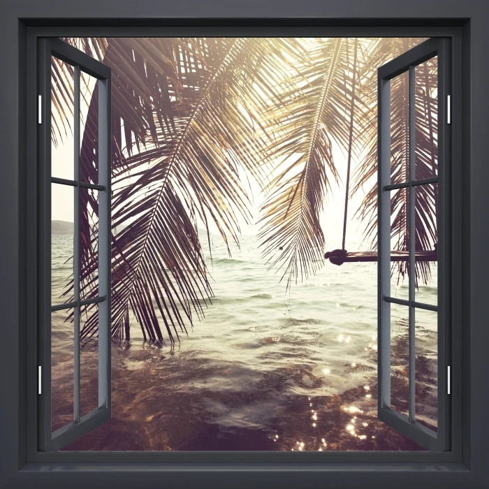 3D горячий черный окна тропический оконной рамы настенные виниловые обои спальня