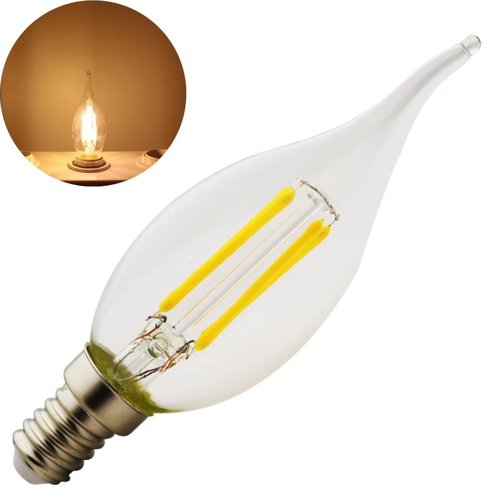 Высокое качество E14 2W 4W 6W 220V C35 C35L Ретро Светодиодная лампа накаливания свеча свет