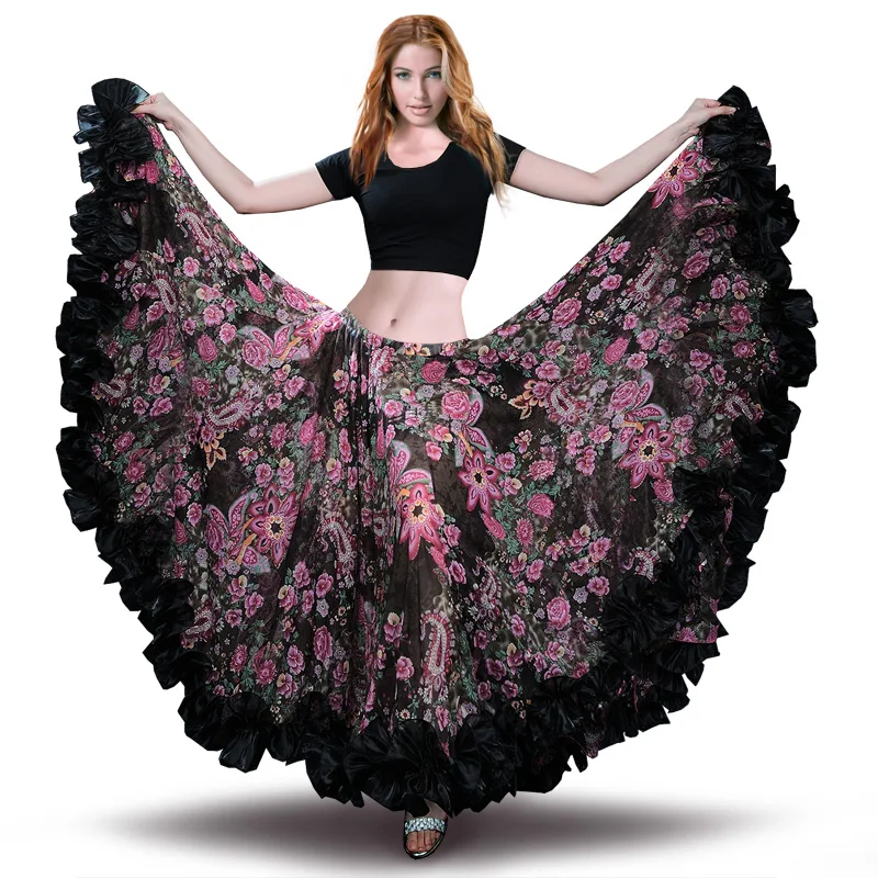 Испанский Bellydancing юбка для фламенко юбки из шифона 720 ° большой gypsy Качели Танец живота юбки цыганка Костюм Племенной 25 ярдов юбка
