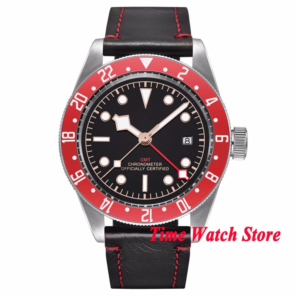 Corgeut 41 мм GMT автоматические наручные мужские часы с сапфировым стеклом черный