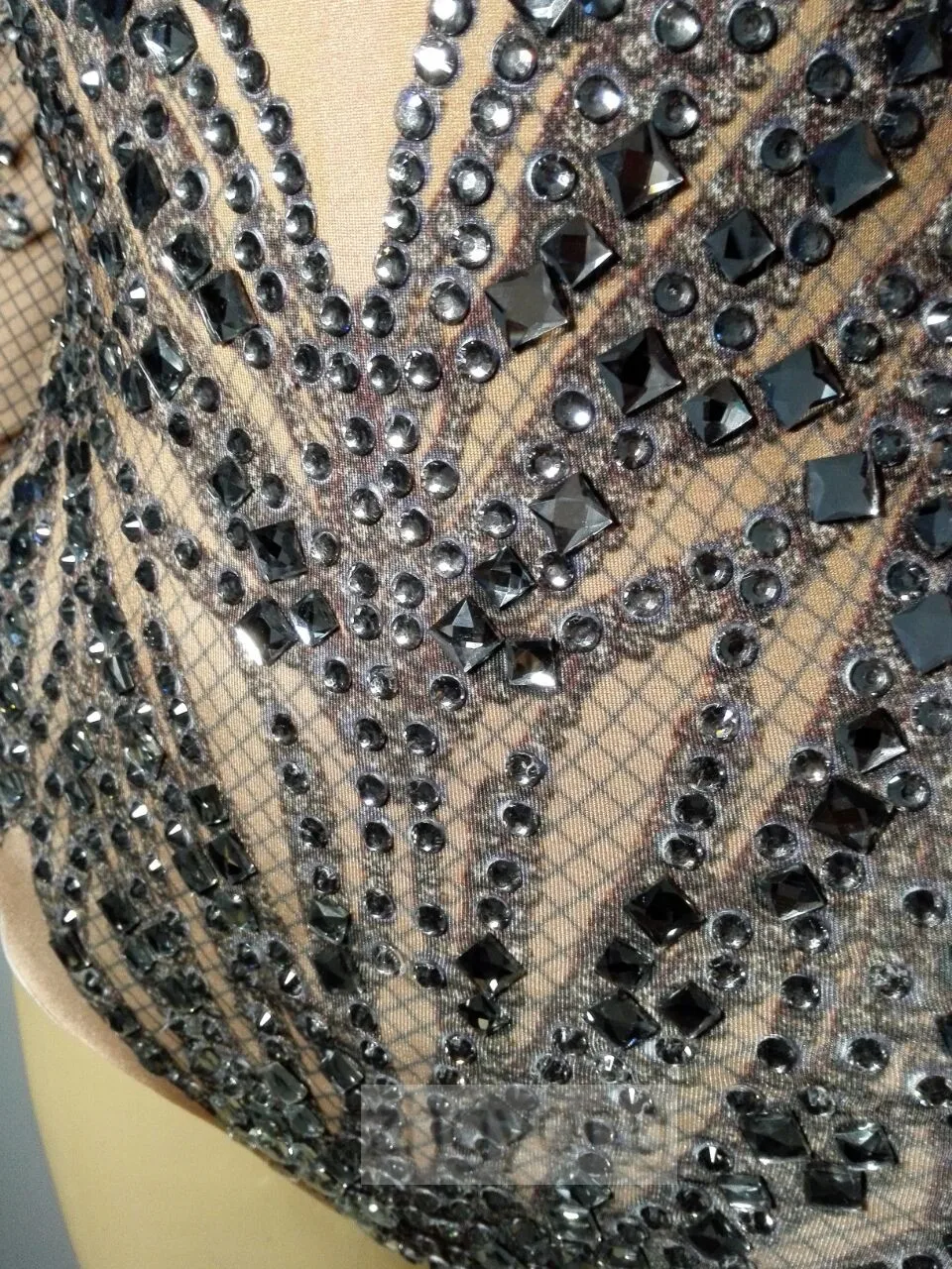 Black Shining Glass Rhinestones Bodysuit Female DJ singer DS Costume Sexy Nude Crystal Diamond catsuit Bar Party Stage costumes