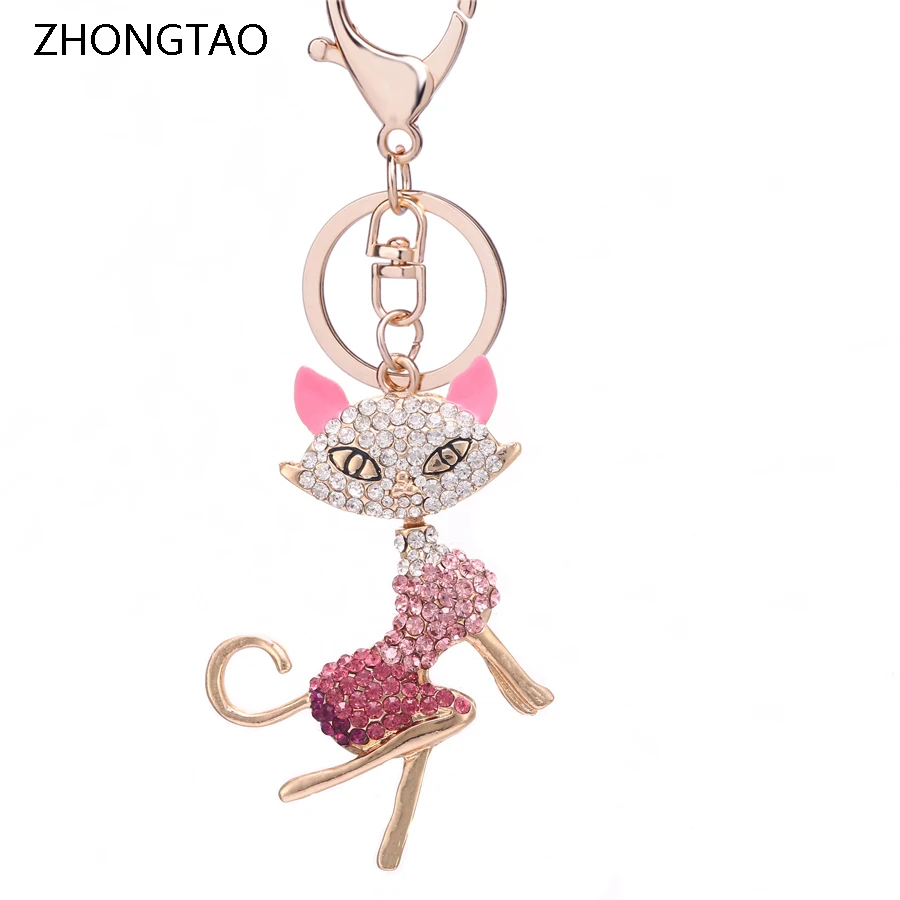 Fashion Trinket Creative Crystal Coquettish Fox Car Key Chain Ring Holder llaveros Charm Women Casual Bag Accessories Gift R128 | Украшения