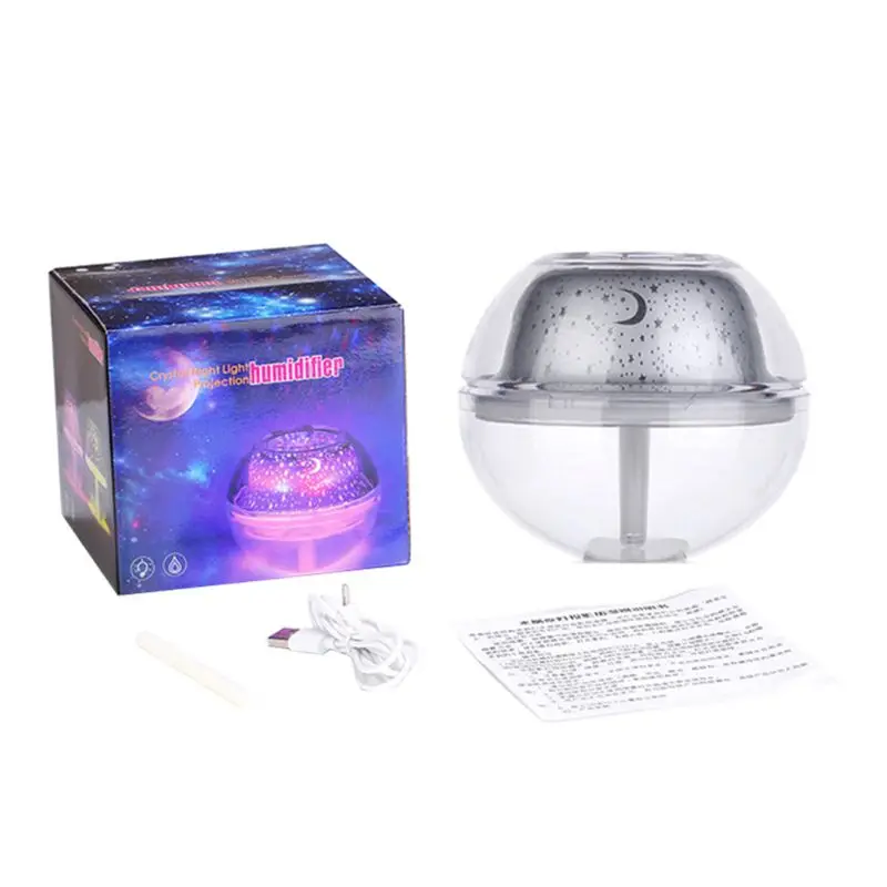 Silver 500ML Mini Magic Crystal Star Projection Air Humidifier Oil Diffuser Purifie Room Nebulizer LED Lamp Small Air Conditioning Home - Цвет: Silver