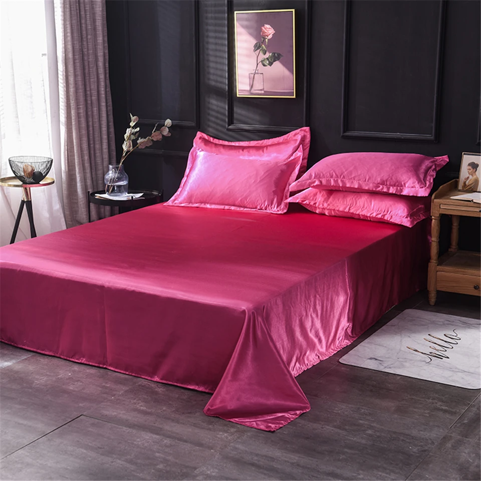 Lowdream чистый шелк розовый плоский лист шелковистая здоровая простыня queen King size для взрослых и детей постельное белье Домашний текстиль 1 шт