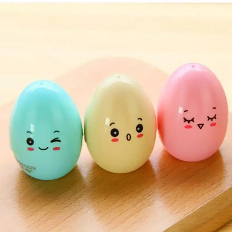 Набор из 3 пластиковых точилок для карандашей Kawaii с одним отверстием в форме яйца