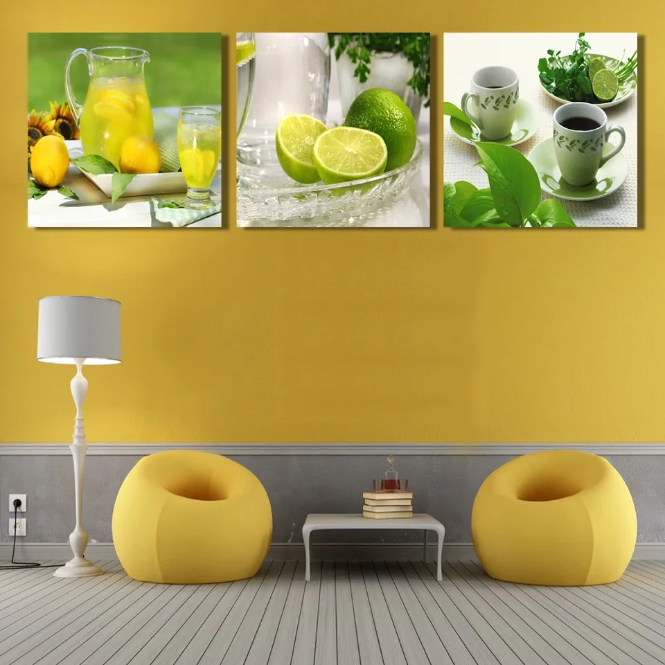 

3 Pc Canvas Art Modern Printed Fruits Lemon Poster Landscape Art Canvas Painting Wall Picture Print Modern Home Room Dec Framed