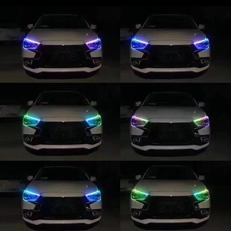 2 шт. RGB светодиодный светильник полоски для головы DRL Поворотный Светильник с