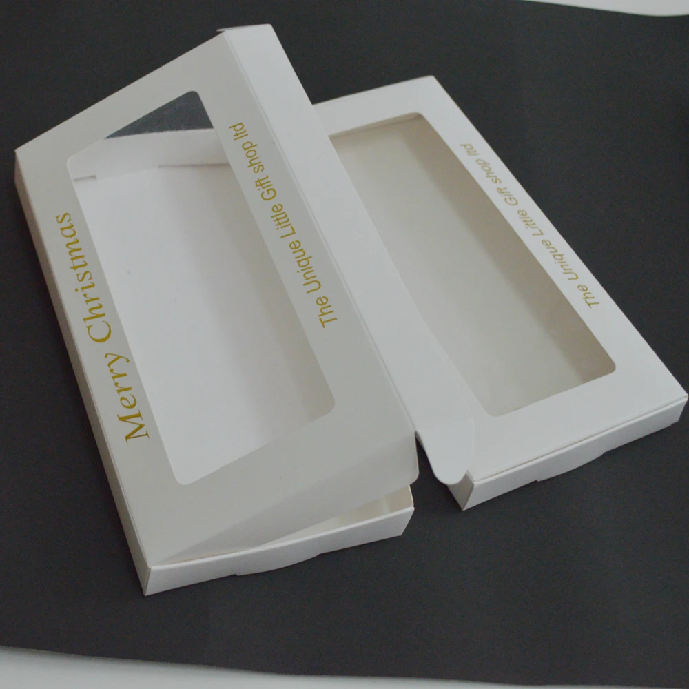 

500pcs Lot Folded White Paper Box With Pvc Window Christmas Packaging Box Custom Logo Cut paper Candy Box For New Year 20*10*2cm
