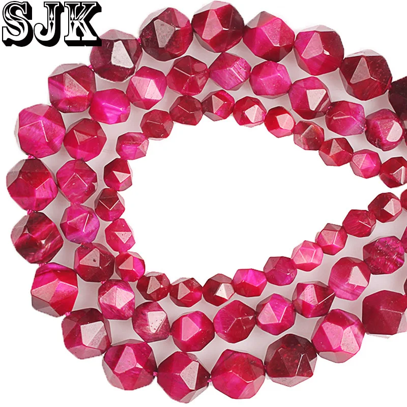 

Natural Rose Tiger Eye Stone Beads Faceted Magenta Tiger Eye Stone Loose Beads 6 8 10 MM For Handmade Jewelry Bracelets Making