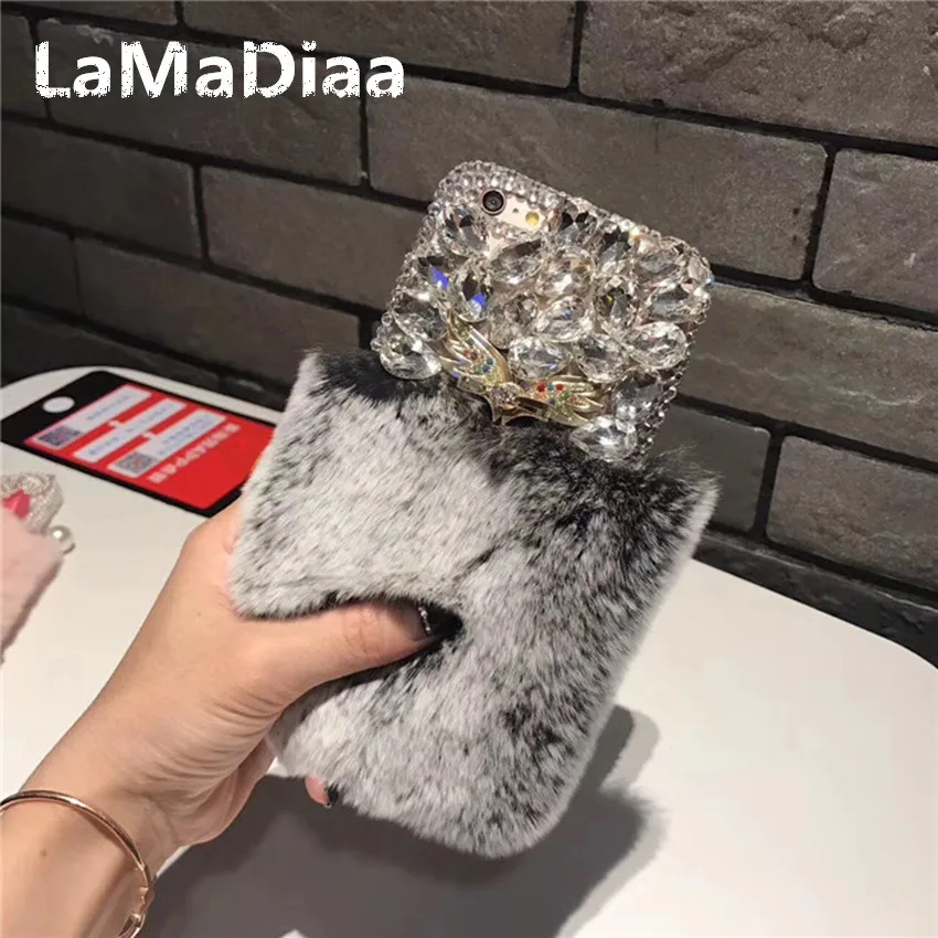 LaMaDiaa роскошный Теплый мягкий меховой чехол для телефона для iPhone 11 Pro Max XR 6 6s Bling Diamond чехол-держатель с кольцом для iPhone 6 6s 7 8 Plus
