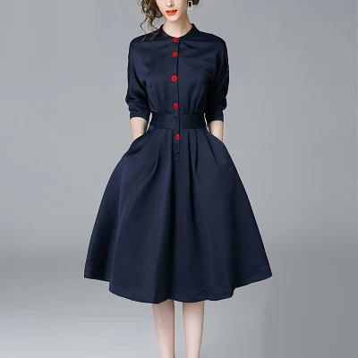 Женское длинное платье из органической кожи с рукавом в семь точек на талии весна