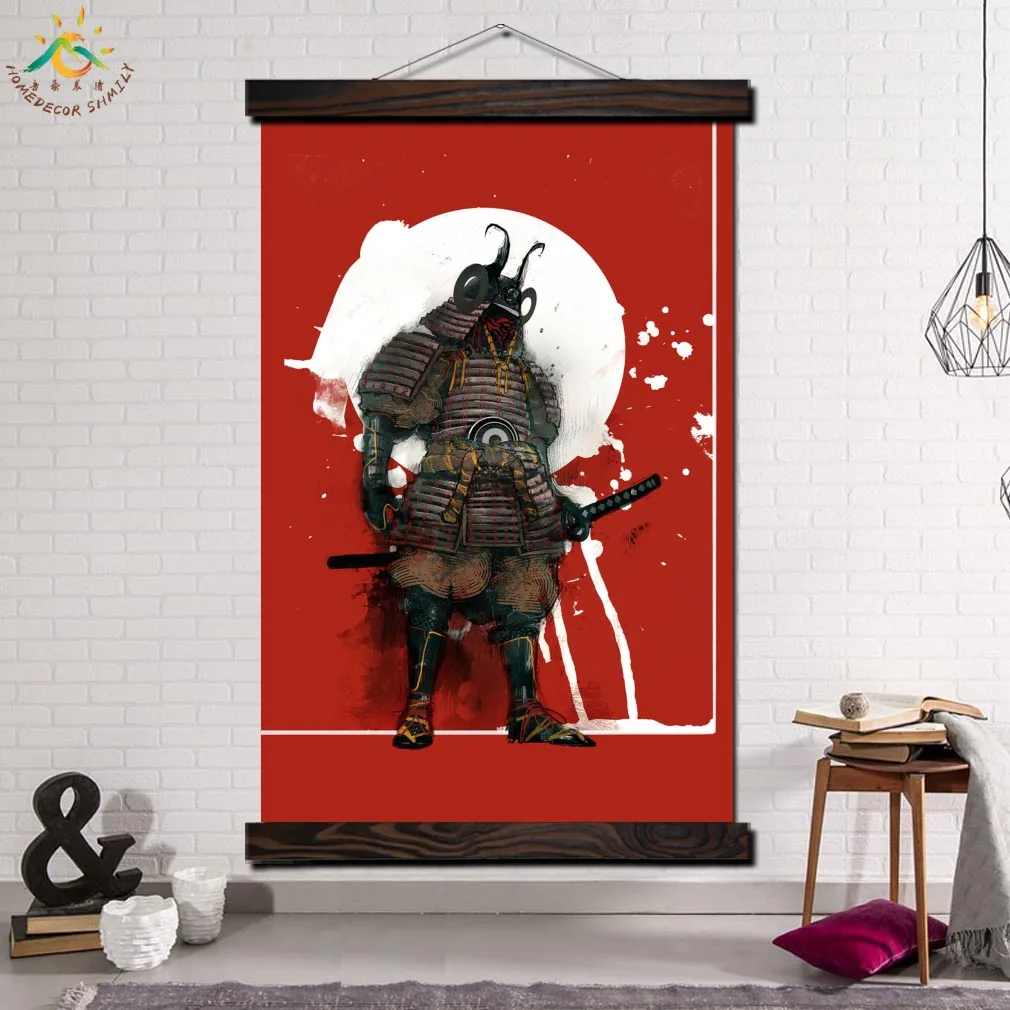 

Japan Samural Single Framed Scroll Painting Modern Canvas Art Prints Poster Wall Painting Artwork Wall Art Pictures Home Decor