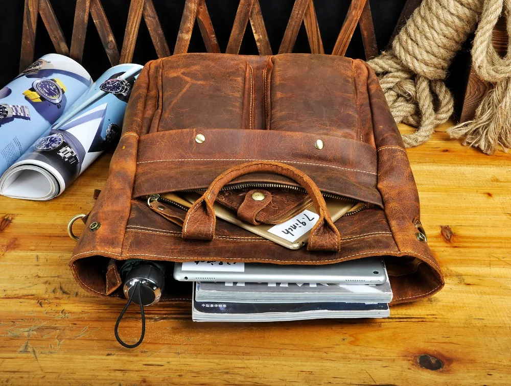 

Original leather Design University Student School Book Bag Male Fashion Knapsack Daypack Backpack Travel 13" Laptop bag Men 9999