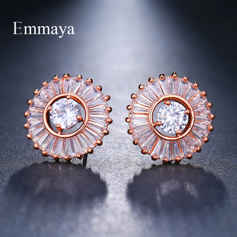 Модные женские серьги Emmaya серьги-гвоздики с круглым прозрачным цветным цирконом