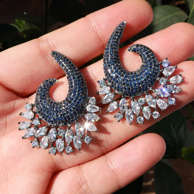 janekelly better New Luxury Flower Exposion Design Cubic Zirconia Ear Earrings Shinning Wedding Stud Earring | Украшения и