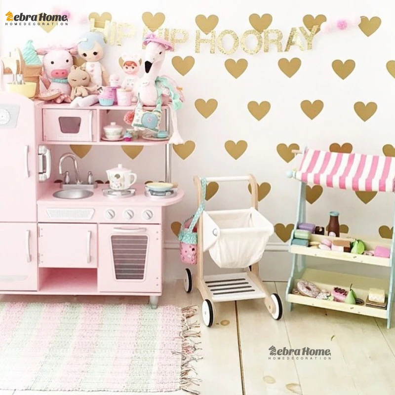 Gold Heart Wall Sticker Baby Nursery Stickers Children Removable Decals Home Decoration Art Vinyl Kids Room | Дом и сад