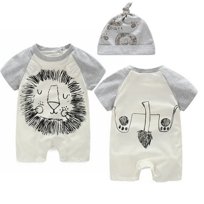 Модный Детский комбинезон с короткими рукавами и рисунком льва Цельный костюм