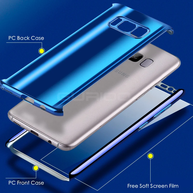 360 Degree Plating Mirror Case For Samsung S8 S9 Plus Full Body Protection Hard Galaxy S7 Edge Note 8 Free Film |