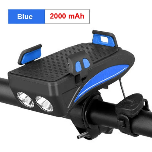 Set 1 Blue 2000mAh Велосипедный светильник NEWBOLER с подзарядкой от USB, флэш-светильник, держатель для телефона, велосипедный светильник высокого качества 2000/4000 мАч, внешний аккумулятор, велосипедный рожок, светодиодный светильник - Цвет: Set 1 Blue 2000mAh
