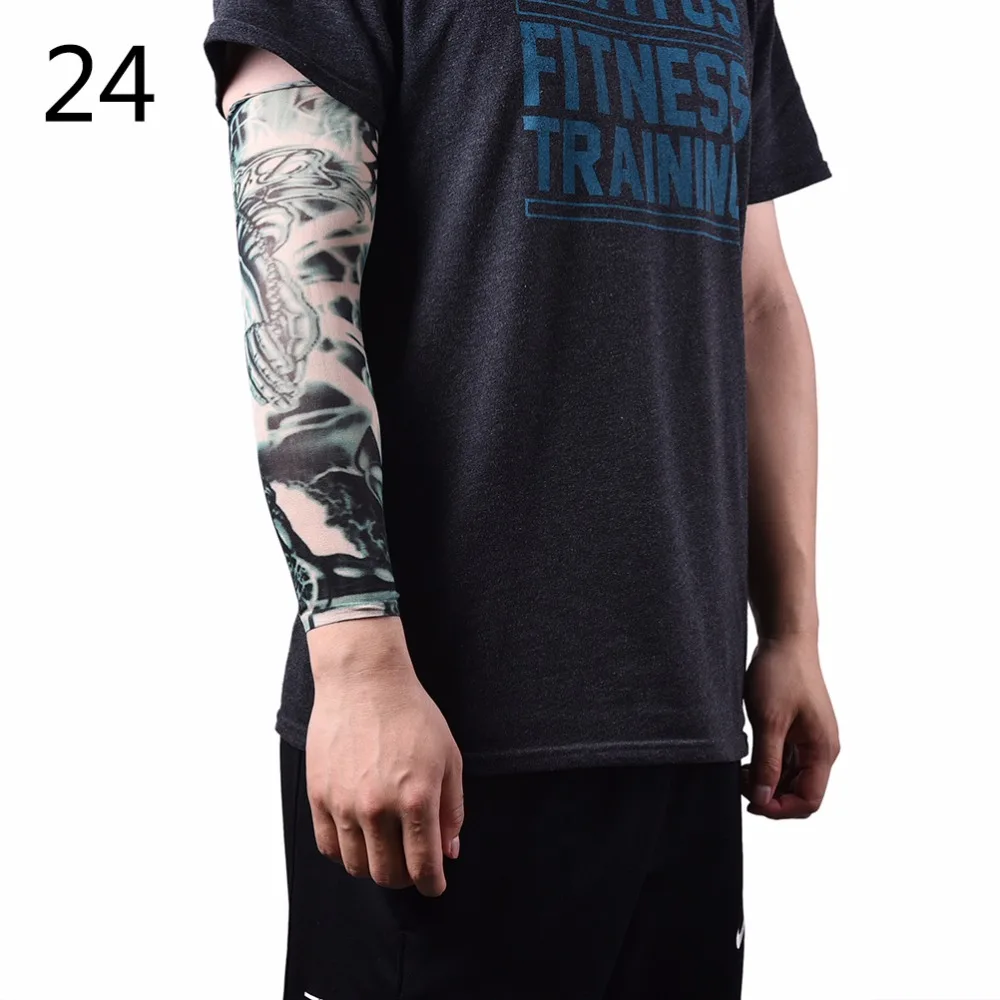 Hot Arm Warmer Skins Proteive Nylon Stretchy Fake Temporary Tattoo Sleeves Designs Body Stockings Tatoos Cool Men Women | Спорт и