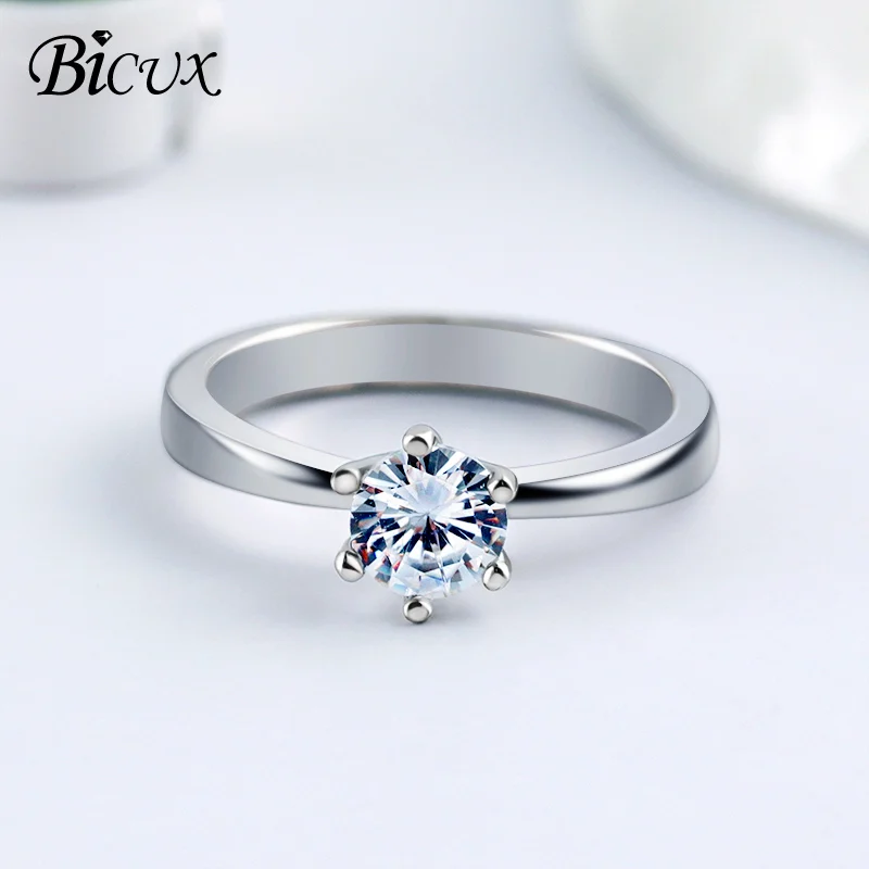 BICUX изысканные обручальные кольца с 6 белыми кристаллами для женщин, модные роскошные свадебные брендовые кольца с кубическим цирконием AAA, ювелирные изделия - Цвет основного камня: Silver 1