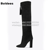 designer fall winter women brown black block heeled gladiator fringe tassel boots woman knee high long boot