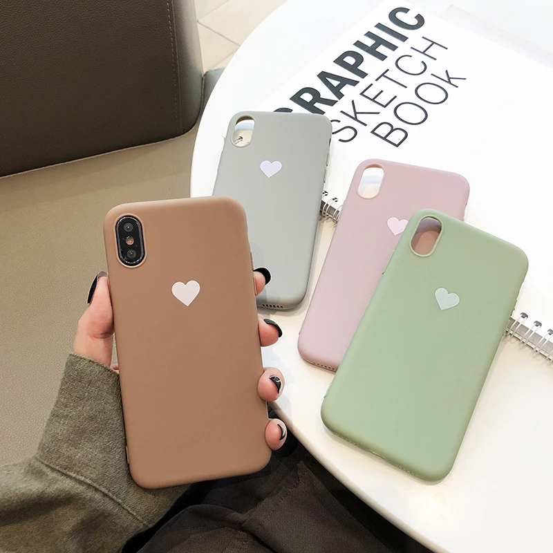 Чехол ярких цветов для iPhone XR XS X Max милый чехол телефона с сердечком 6 6S 7 8 Plus мягкий