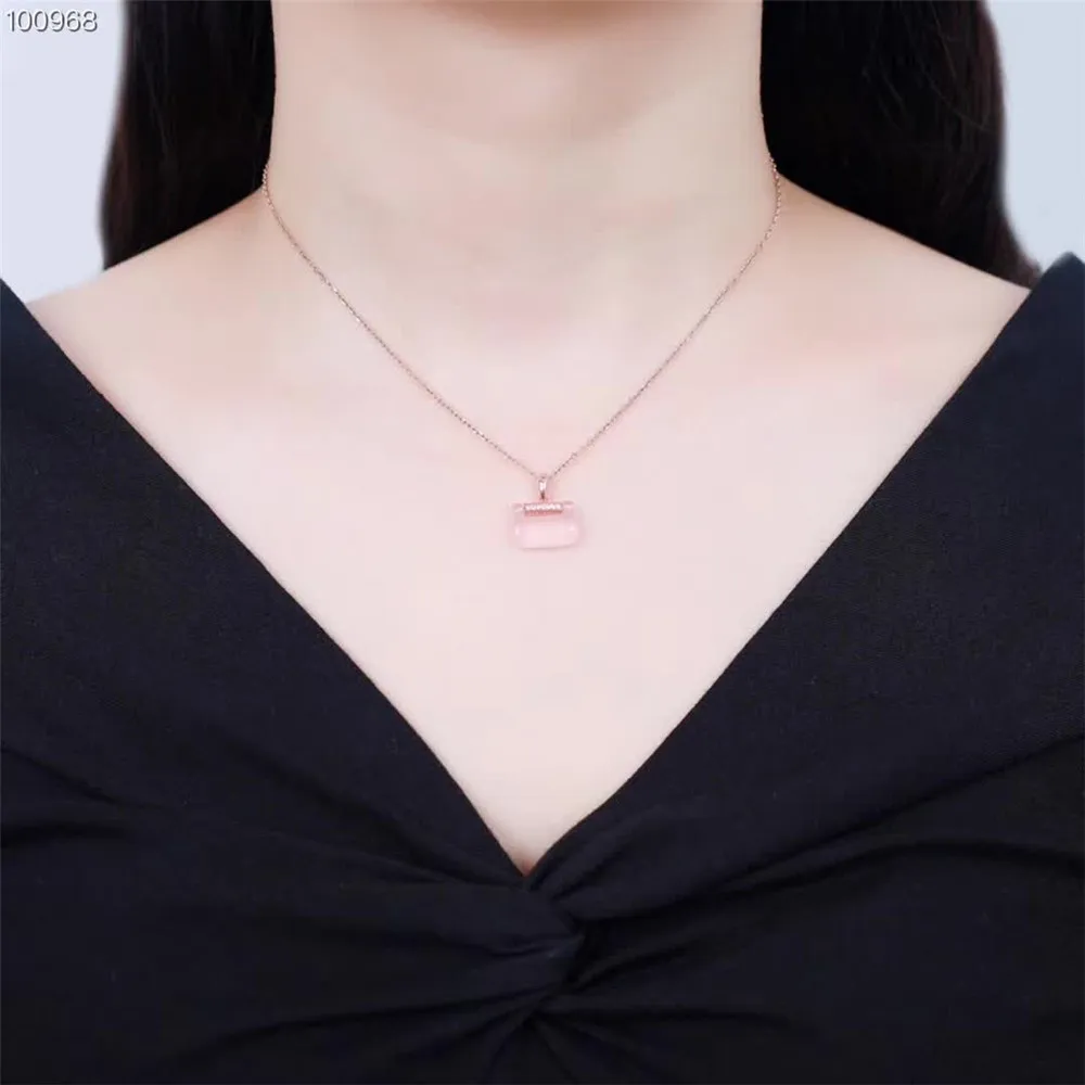 

wholesale trendy 925 sterling silver natural pink crystal lock shape necklace pendant for female wedding engagement