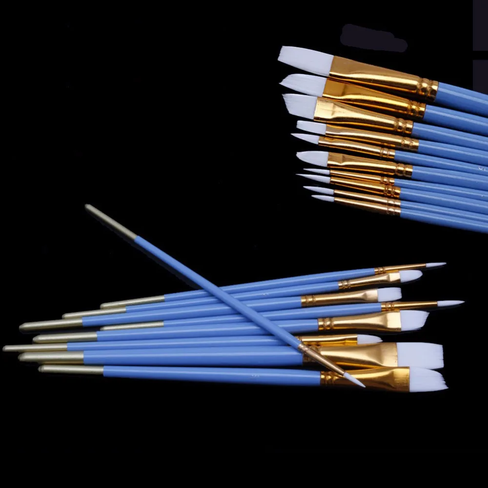10Pcs Blue Gouache Watercolor Oil Painting Nail Art Pen Nylon White Hair Brushes C26 | Канцтовары для офиса и дома